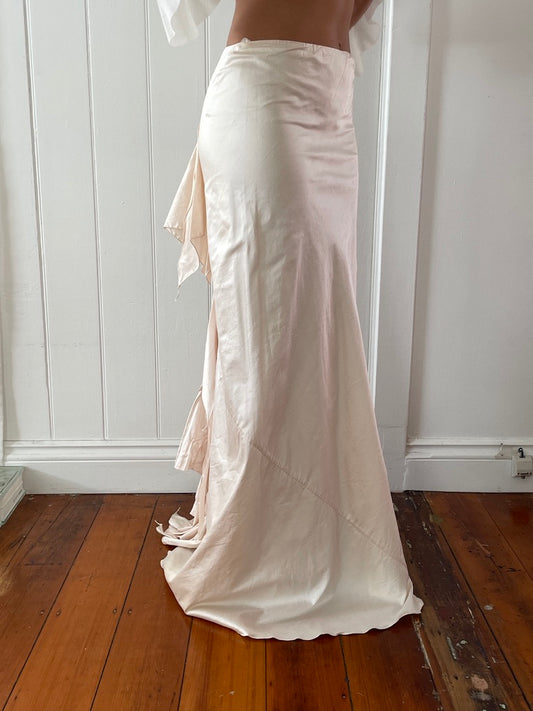 Vintage 90s silk ballerina pink ruffle maxi skirt