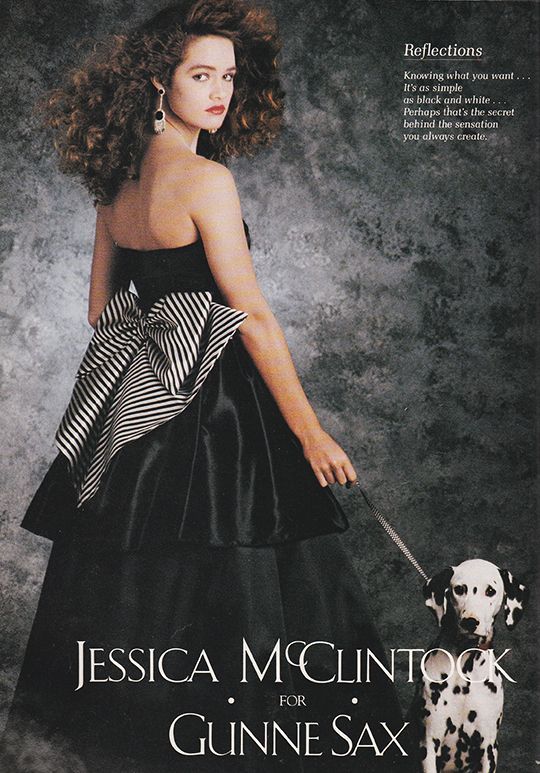 Vintage 1988 Jessica McClintock Gunne Sax black evening gown with striped bow