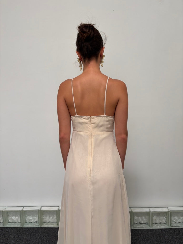 Vintage 70s cream empire waistline organza slip dress