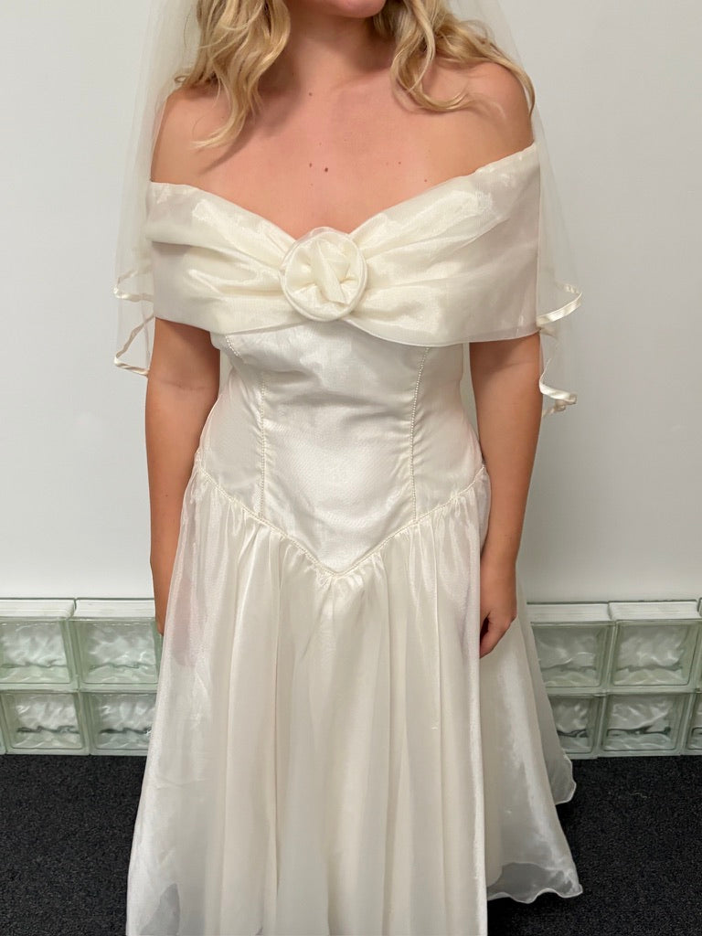 Vintage 90s basque waist organza tea length wedding dress
