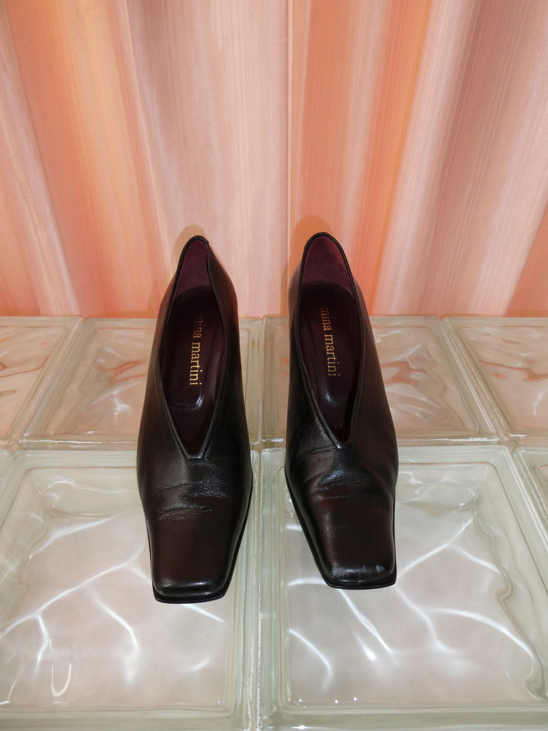 Mina Martini black leather square toe heels size 37.5