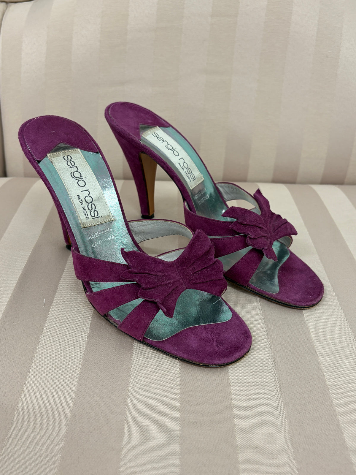 Vintage 90s Sergio Rossi blackberry suede mule heels