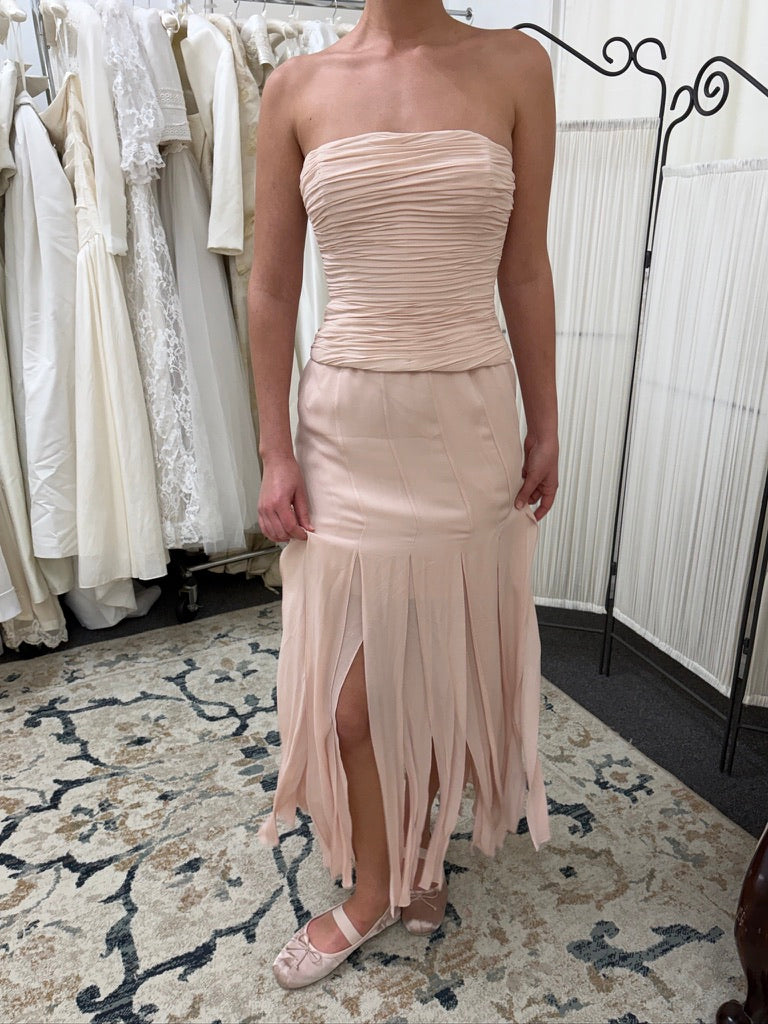 Vintage 00s Rickie Freeman ballet pink silk two piece evening set