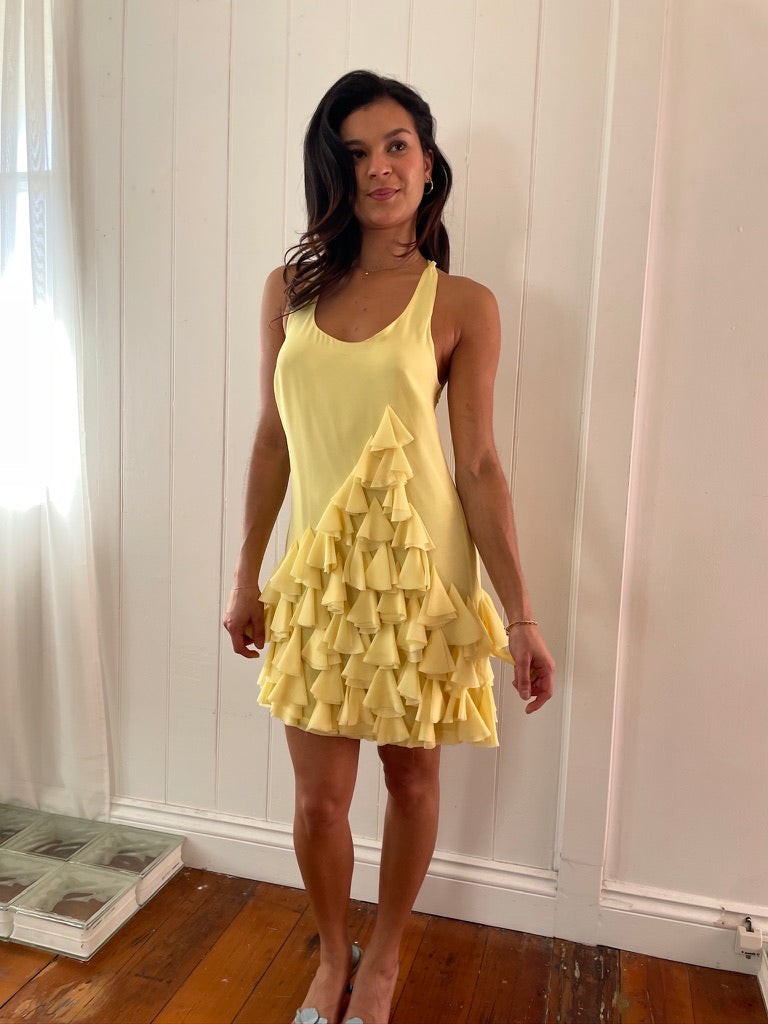 Vintage y2k lemon yellow mini dress with ruffles