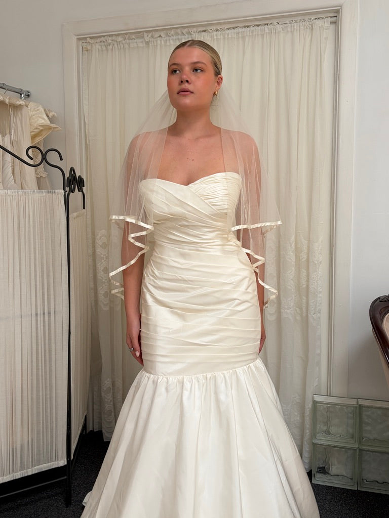 Vintage Y2K taffeta strapless drop waist mermaid wedding gown
