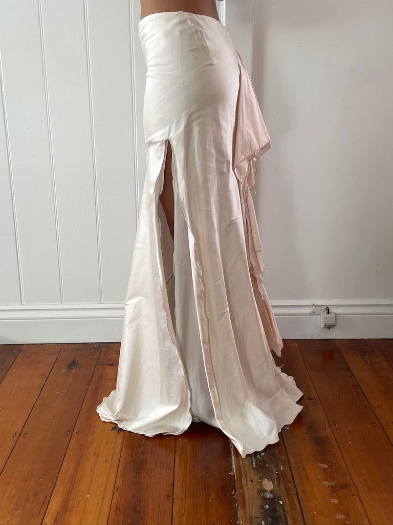 Vintage 90s silk ballerina pink ruffle maxi skirt