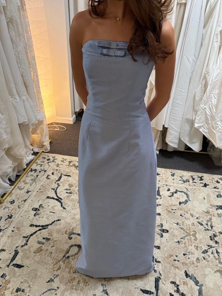 Vintage 90s blue strapless evening dress with bows