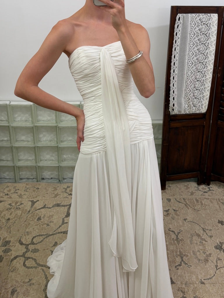 Vintage Y2K silk gathered bodice ivory wedding gown