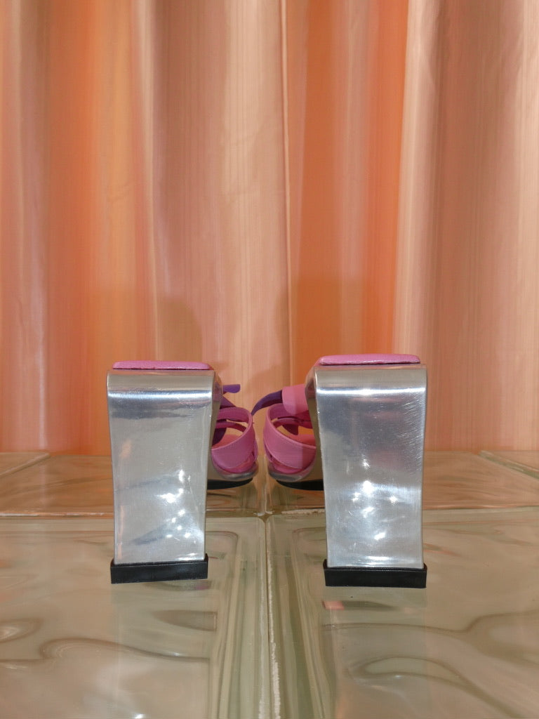 Charles Jourdan pink & purple steel heels size 38