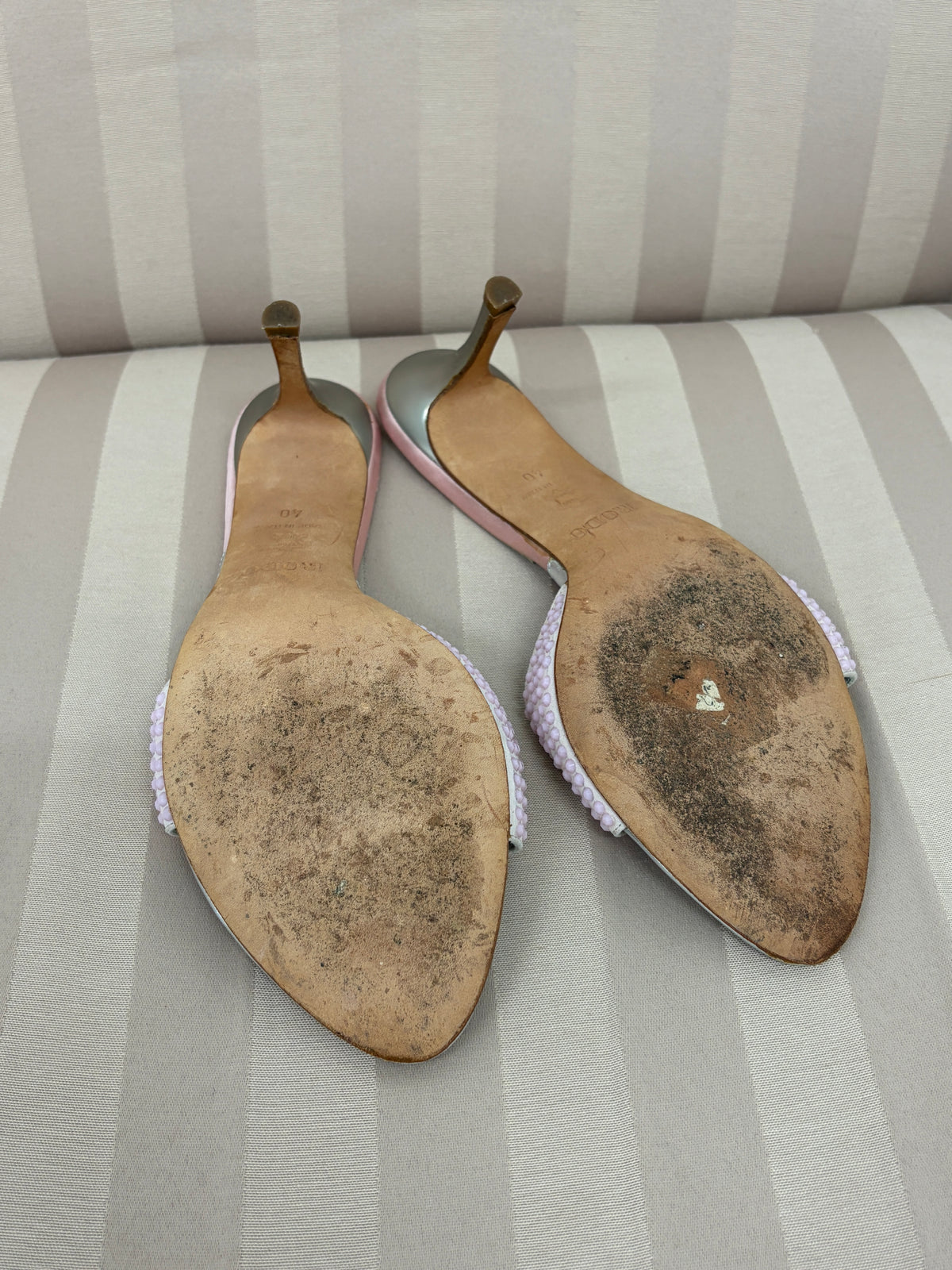Vintage 90s Rodo baby pink embellished mule heels