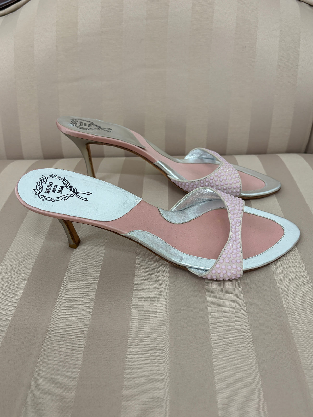 Vintage 90s Rodo baby pink embellished mule heels
