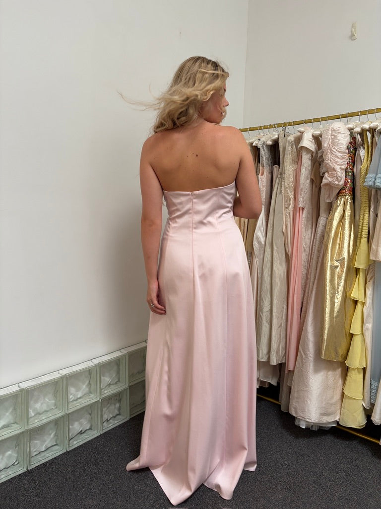 Vintage 90s Shelli Segal baby pink strapless evening gown