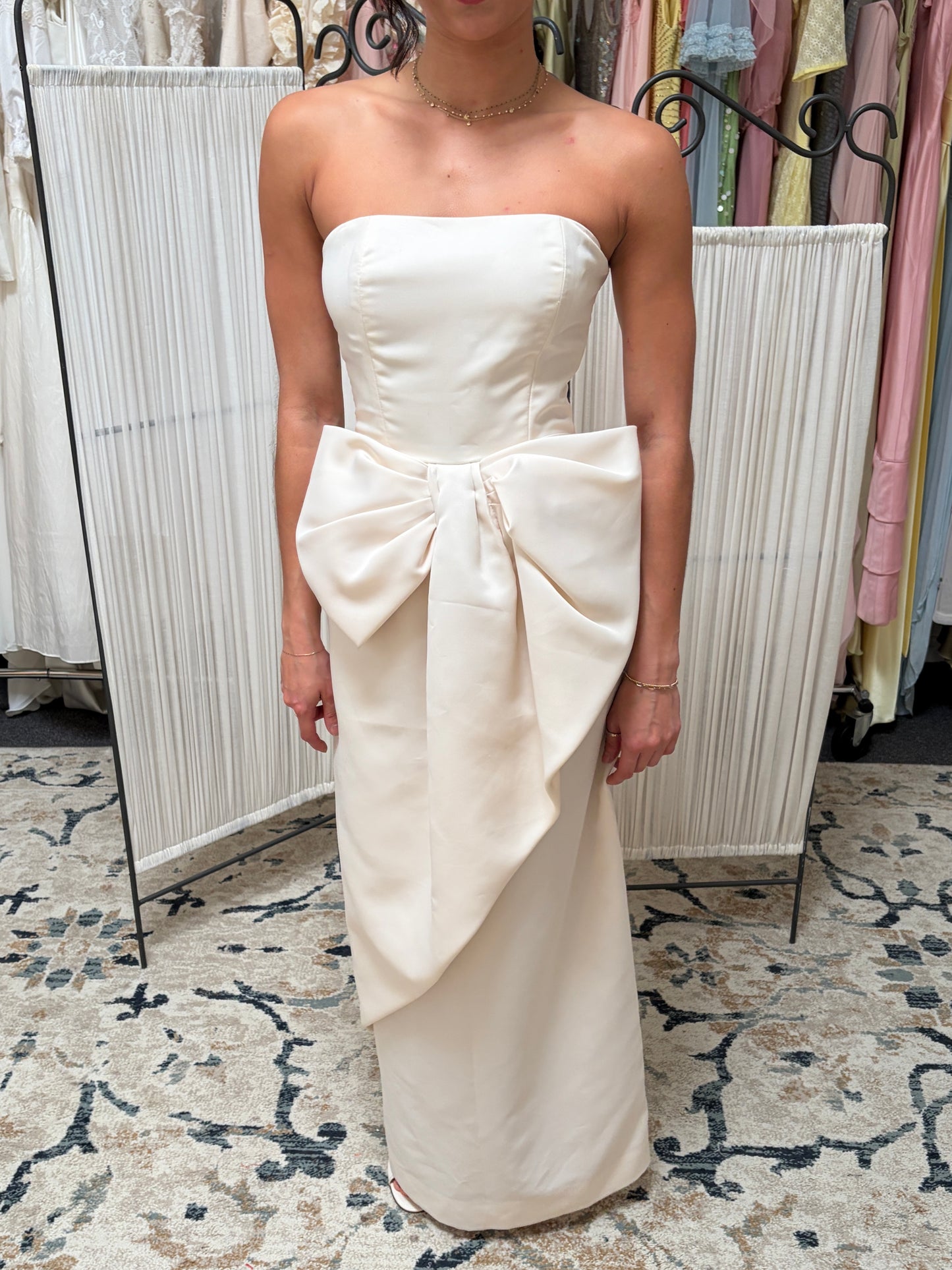 Vintage 80s Victor Costa satin column gown with statement bow