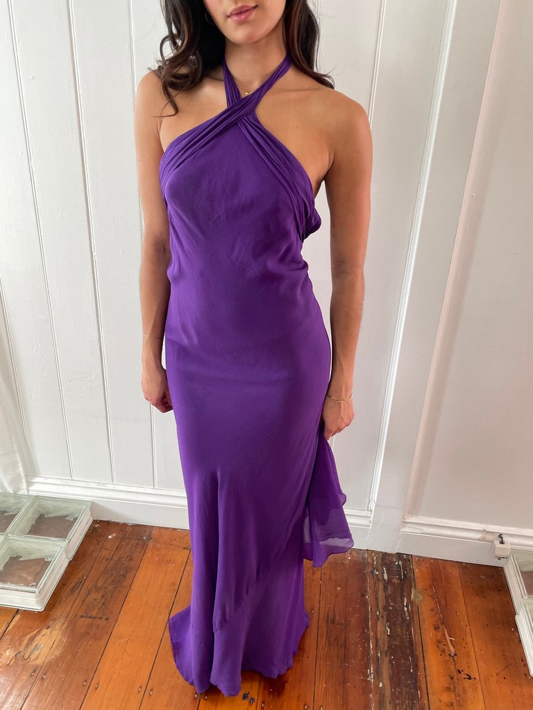Vintage y2k purple silk backless evening gown