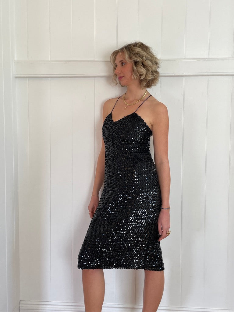 Vintage 80s black sequinned mini dress