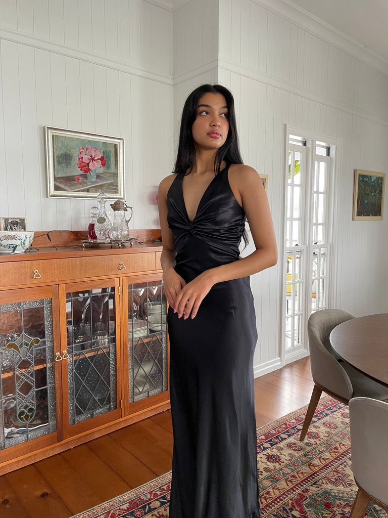 Mili Dress - Vintage Y2K Ruth Tarvydas black satin evening gown with bow