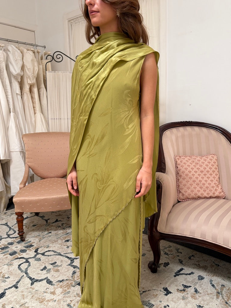 Vintage 90s Carol Peretz chartreuse pure silk 3 piece evening set