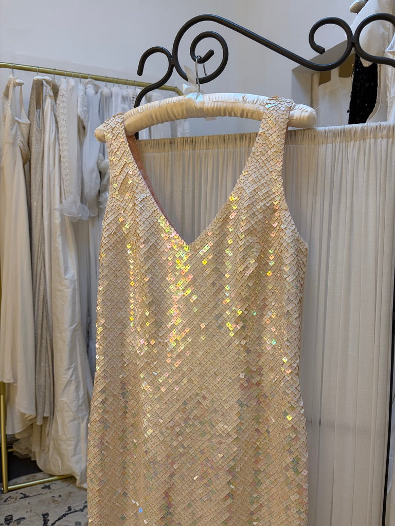 Vintage 90s Frank Usher iridescent square sequinned evening gown