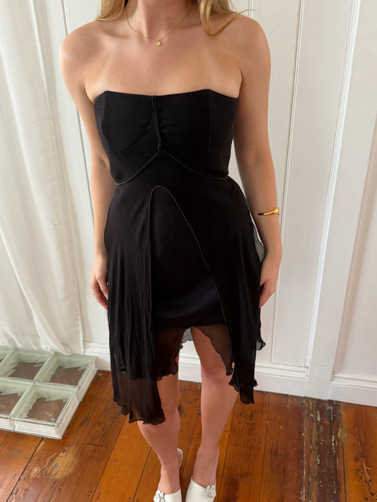 Vintage 1990 Jenny Bannister black balconette mini dress