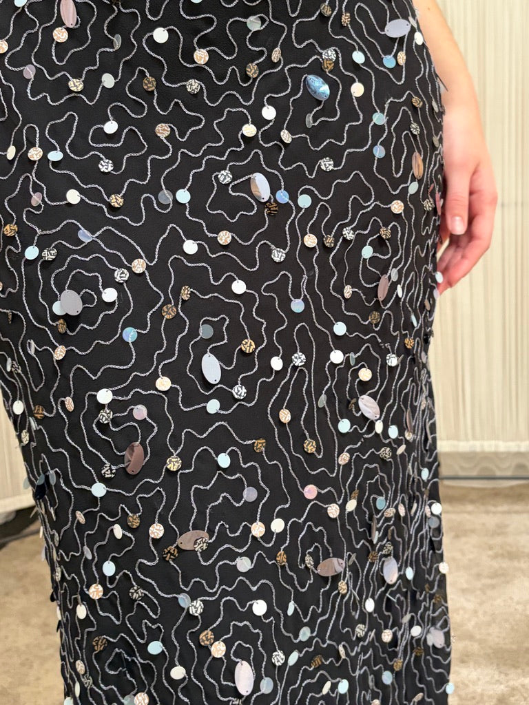 Vintage 00s black open back sequinned evening gown