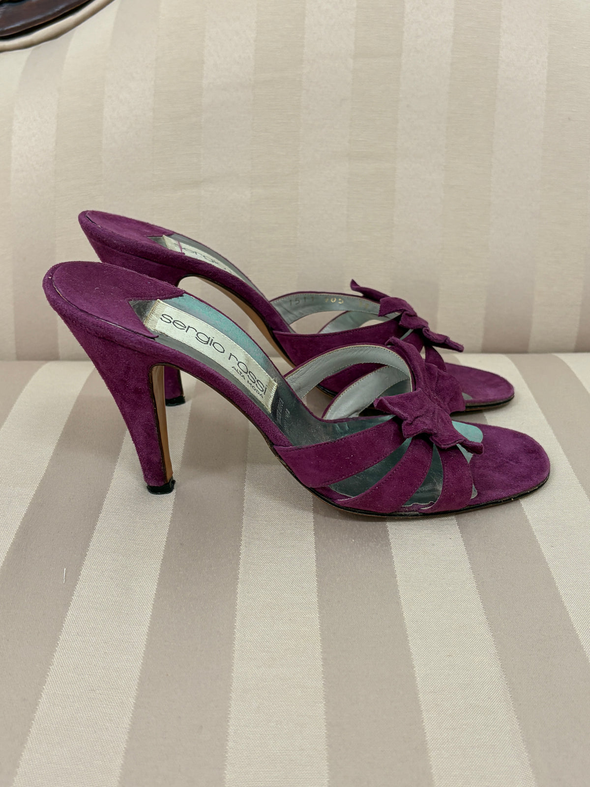 Vintage 90s Sergio Rossi blackberry suede mule heels