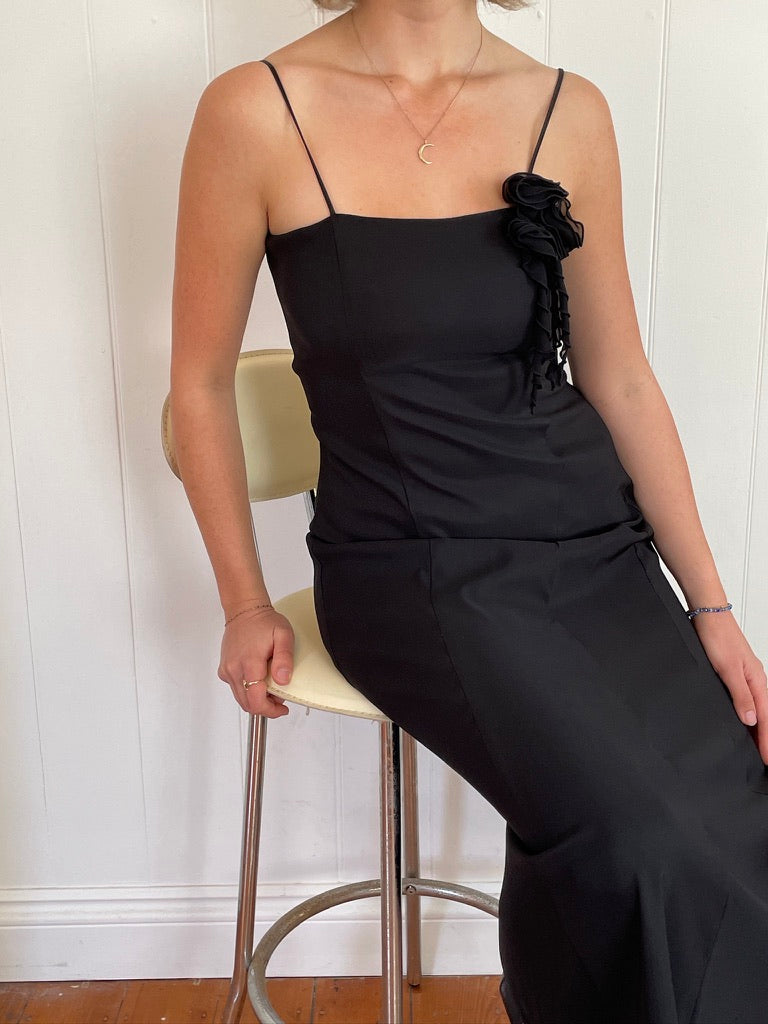 Vintage y2k black slip dress with rosette