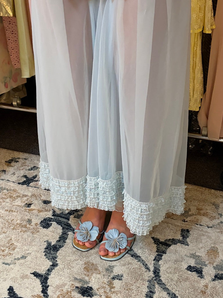 Vintage 50s ice blue sheer nylon slip dress and cape
