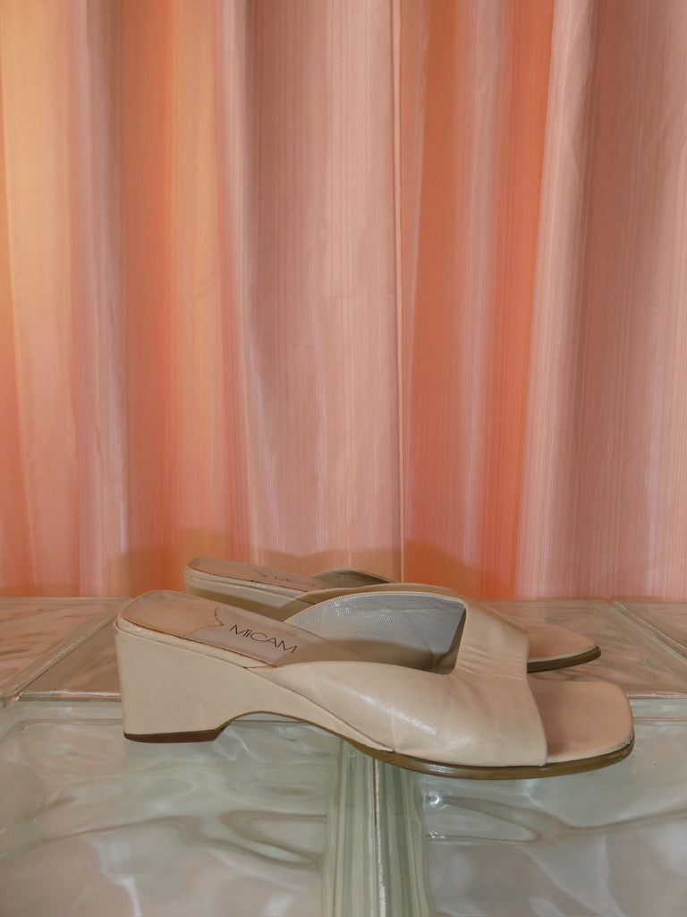 Cream leather square toe mules size 38