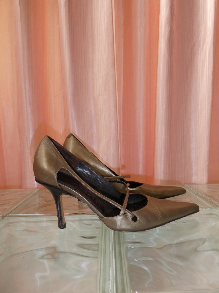 Bronze leather pointed toe pumps size 37.5