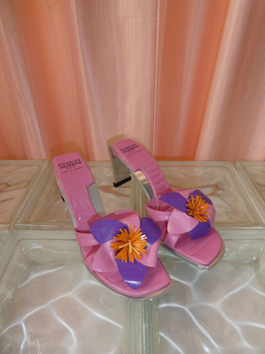 Charles Jourdan pink & purple steel heels size 38