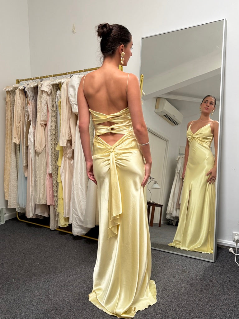Vintage Y2K Ruth Tarvydas lemon satin twist gown