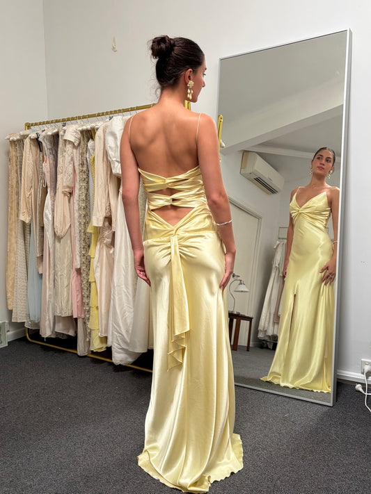 Vintage Y2K Ruth Tarvydas lemon satin twist gown