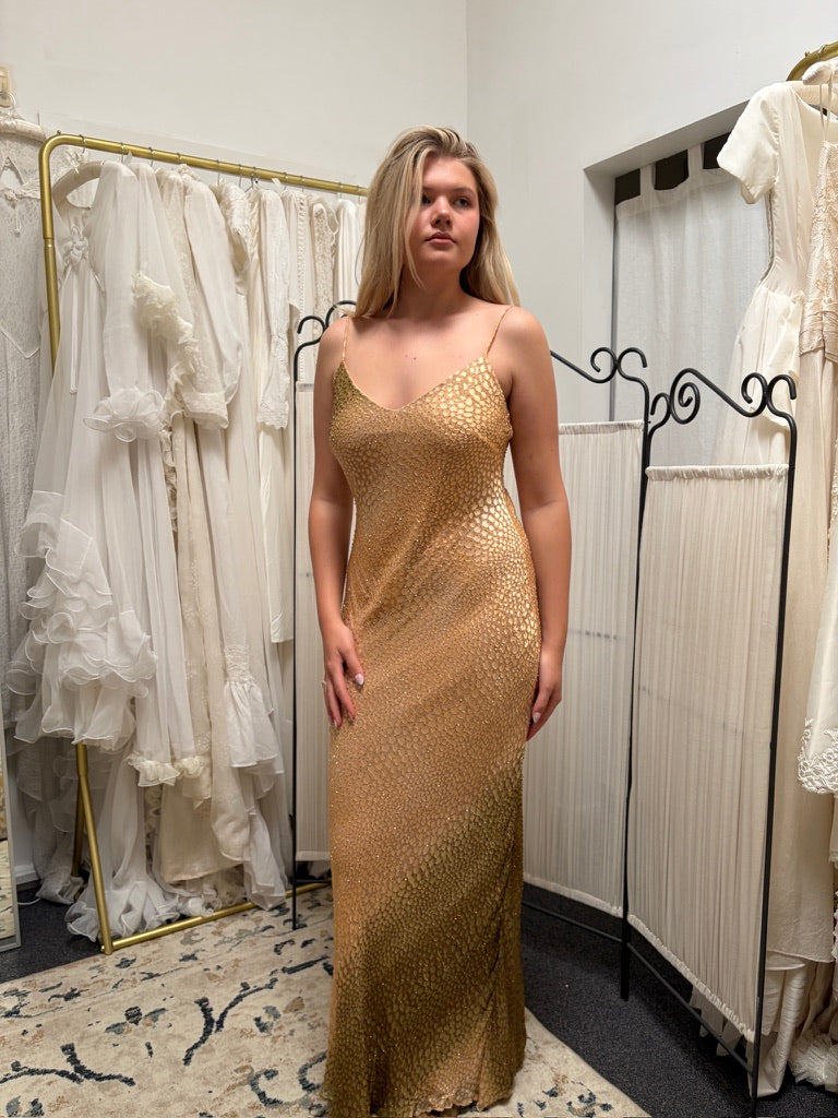 Vintage 90s silk beaded ombre floor length dress