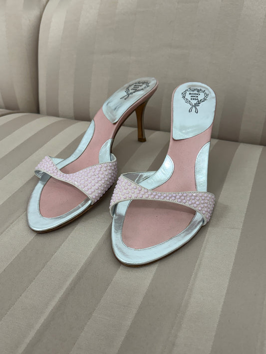 Vintage 90s Rodo baby pink embellished mule heels