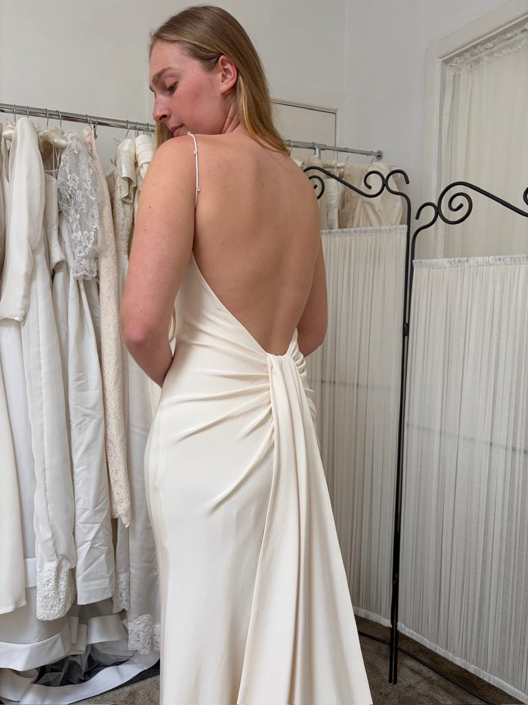 Vintage 00s Suzanne Neville silk backless wedding gown