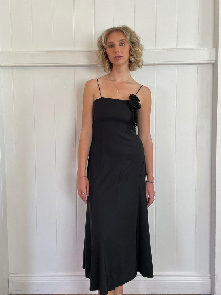 Vintage y2k black slip dress with rosette