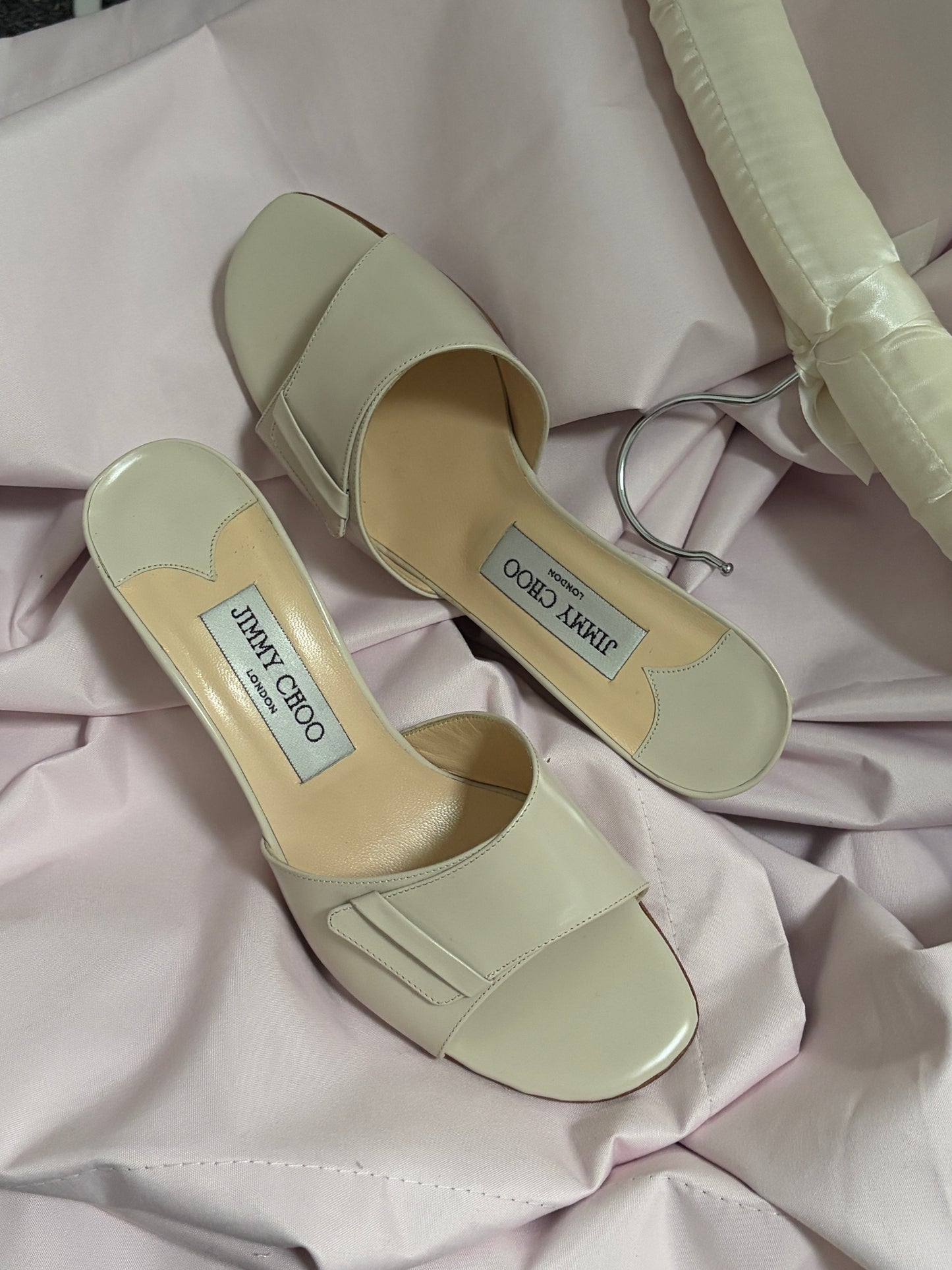 Vintage Jimmy Choo ivory leather open toe mules