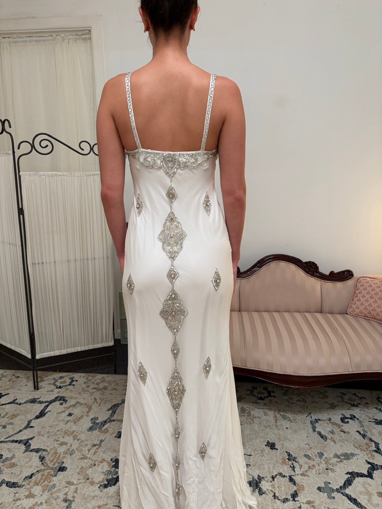 Vintage 00s Ruth Tarvydas ivory silk embellished wedding dress