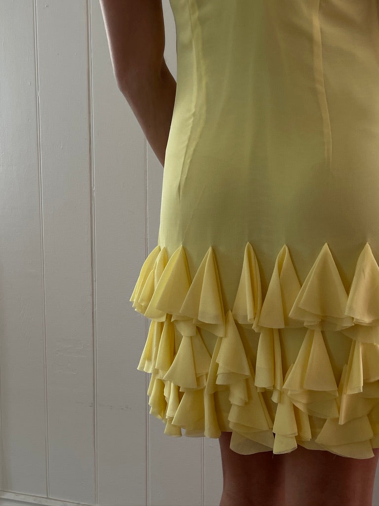 Vintage y2k lemon yellow mini dress with ruffles
