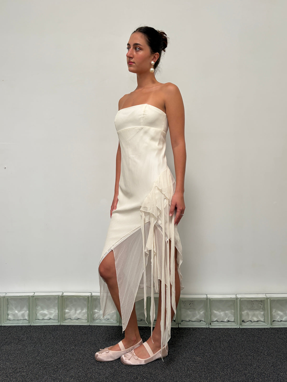 Vintage 90s ivory silk asymmetric bridal midi dress