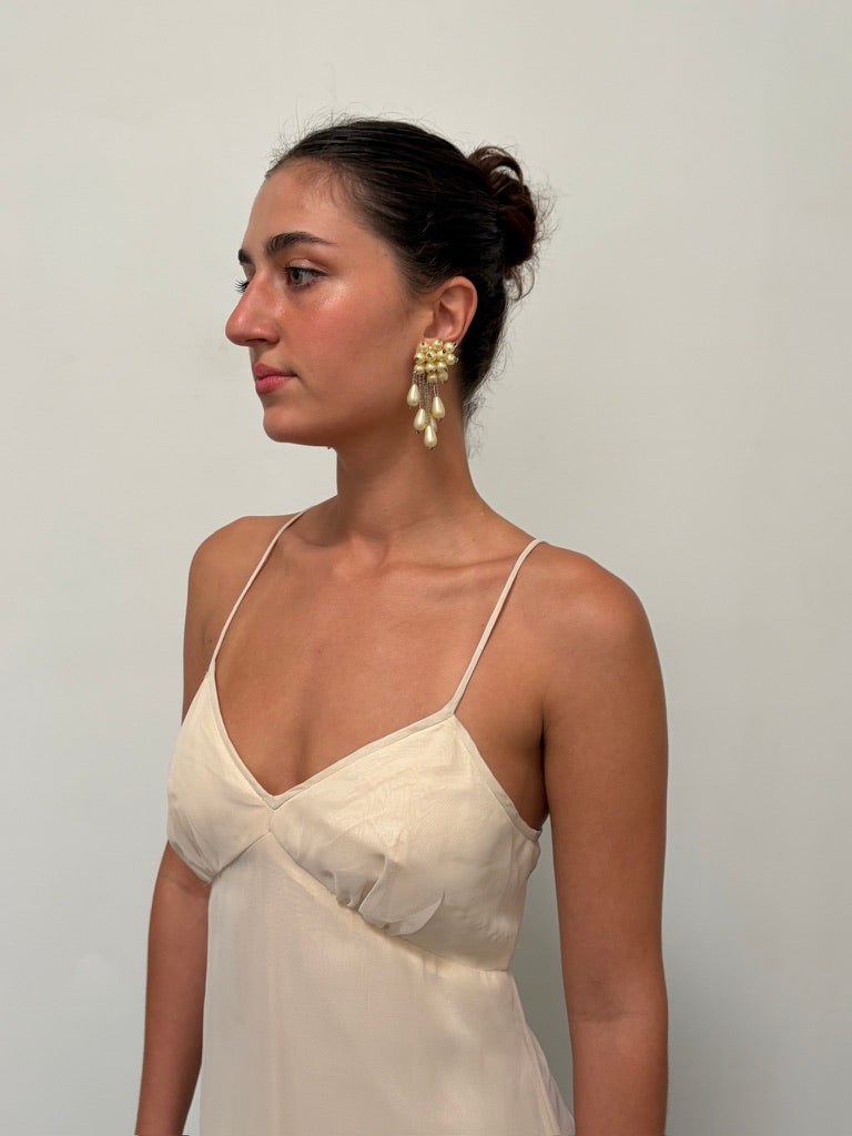 Vintage 70s cream empire waistline organza slip dress