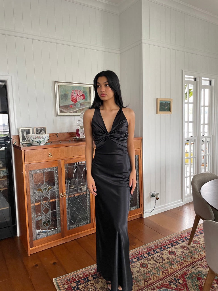 Mili Dress - Vintage Y2K Ruth Tarvydas black satin evening gown with bow