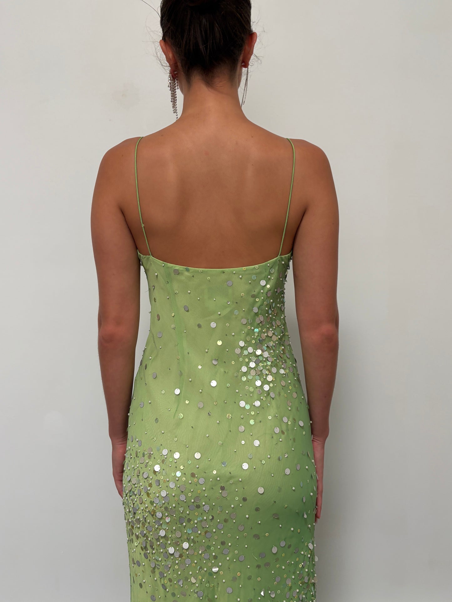 Vintage 90s green sequinned evening gown