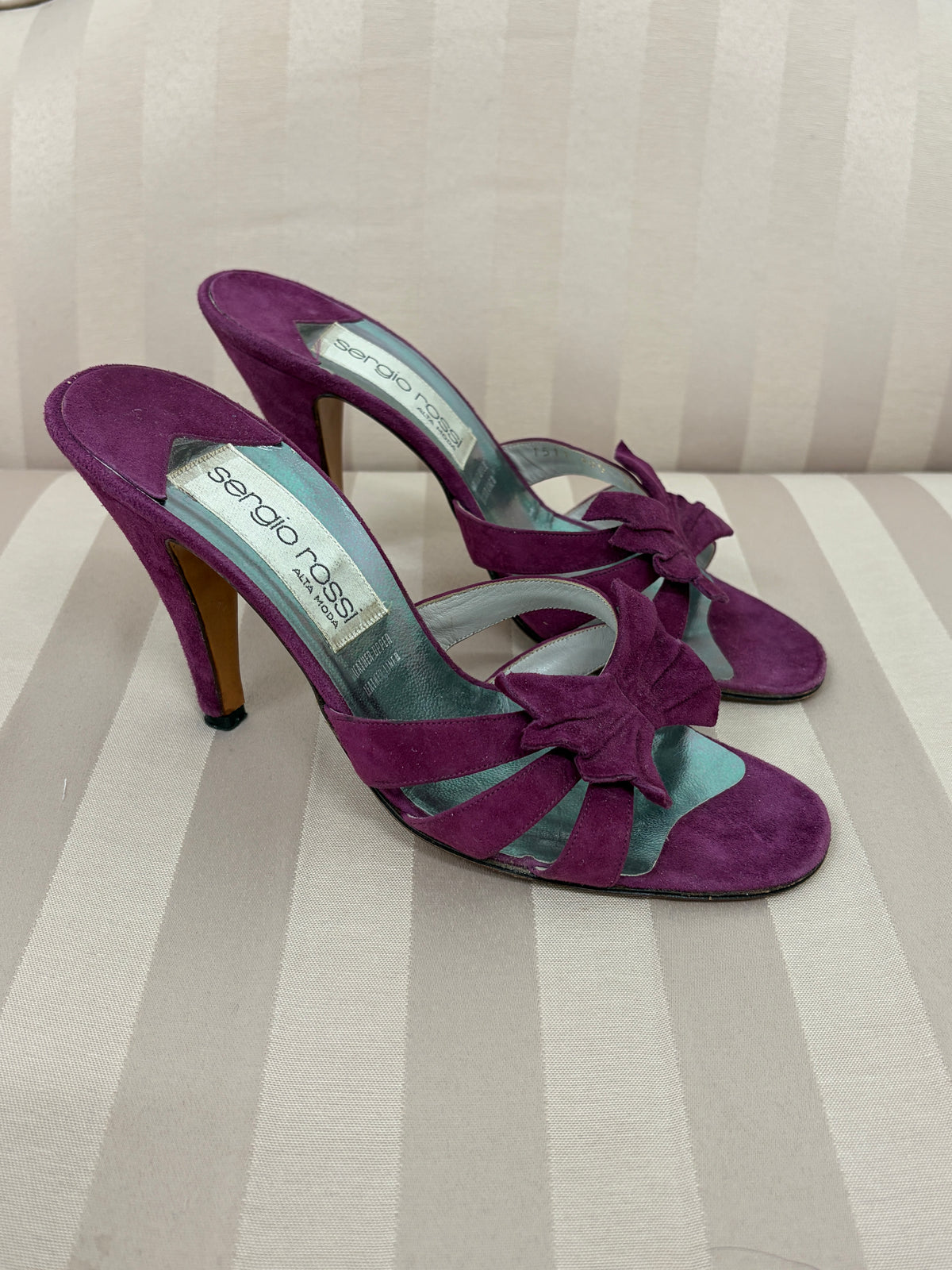 Vintage 90s Sergio Rossi blackberry suede mule heels