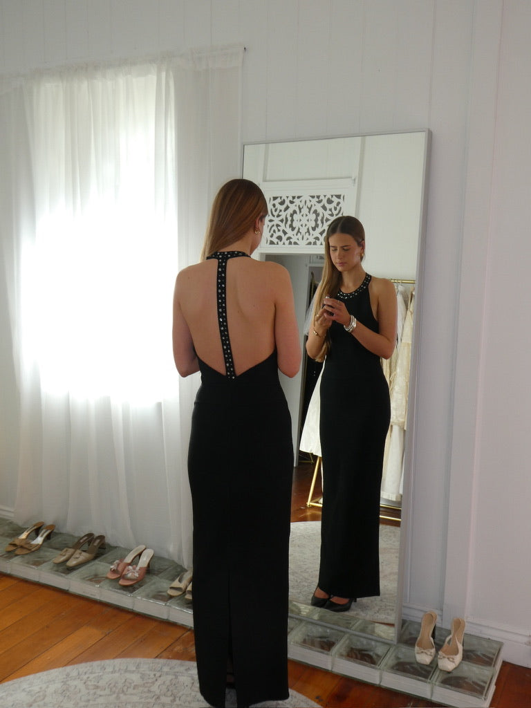 Sydney Dress - Vintage Y2K Hervé Léger high neck black bandage gown