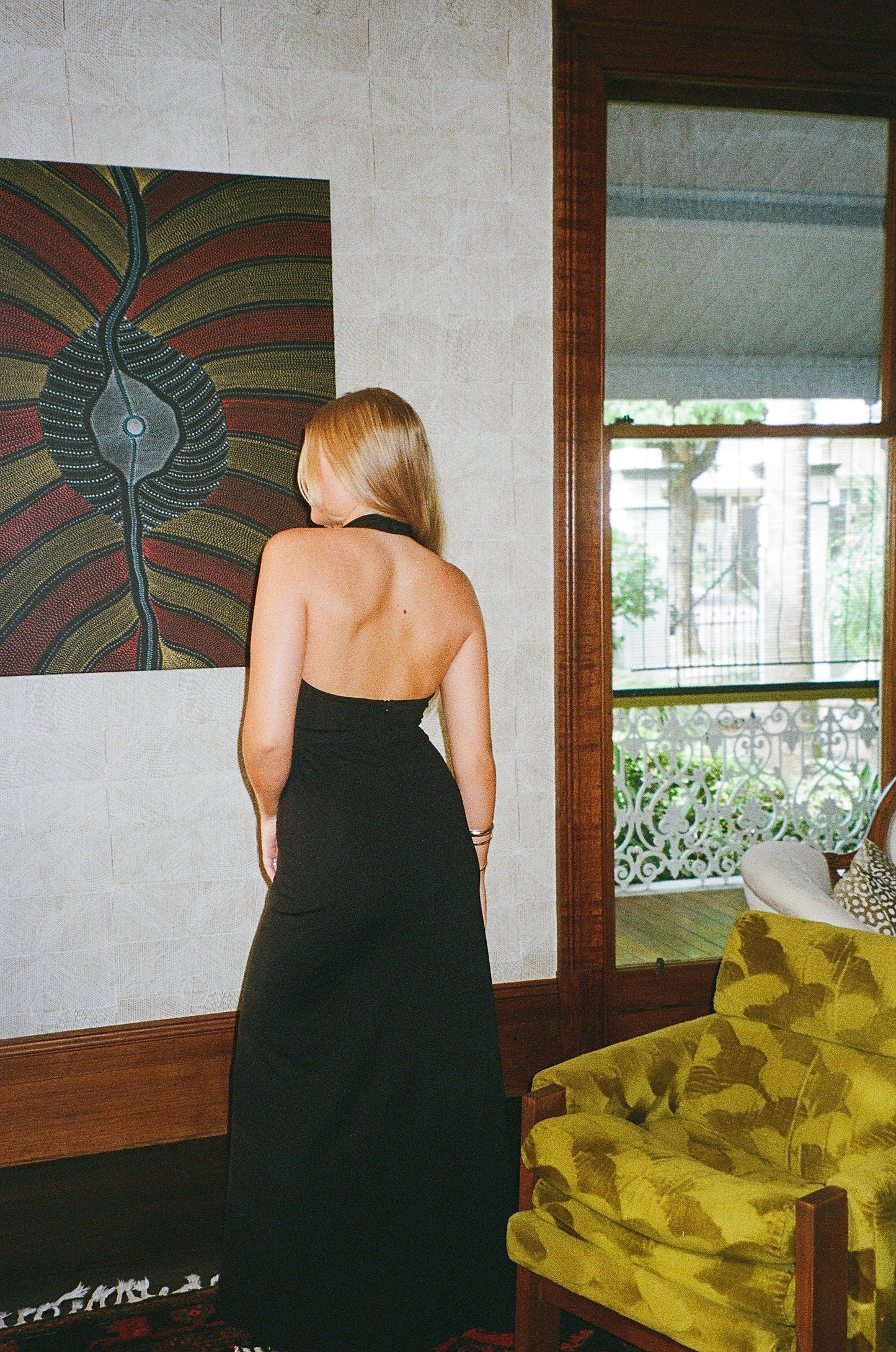 Kyra Dress - Vintage 90s black plunge neck evening gown