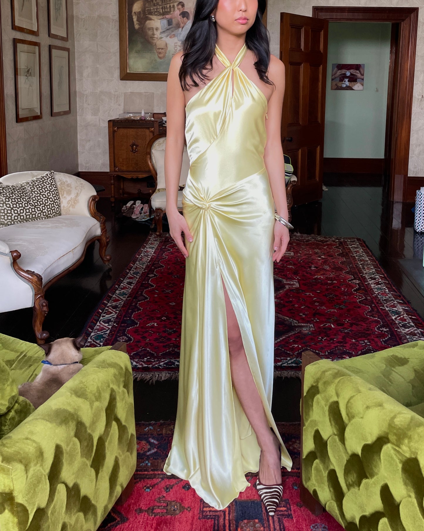 Vintage Ruth Tarvydas Halter Twist Gown Lemon 8