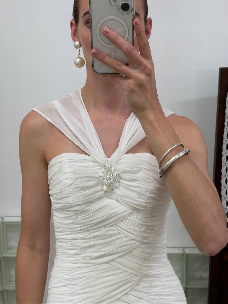 Vintage Y2K silk gathered bodice ivory wedding gown