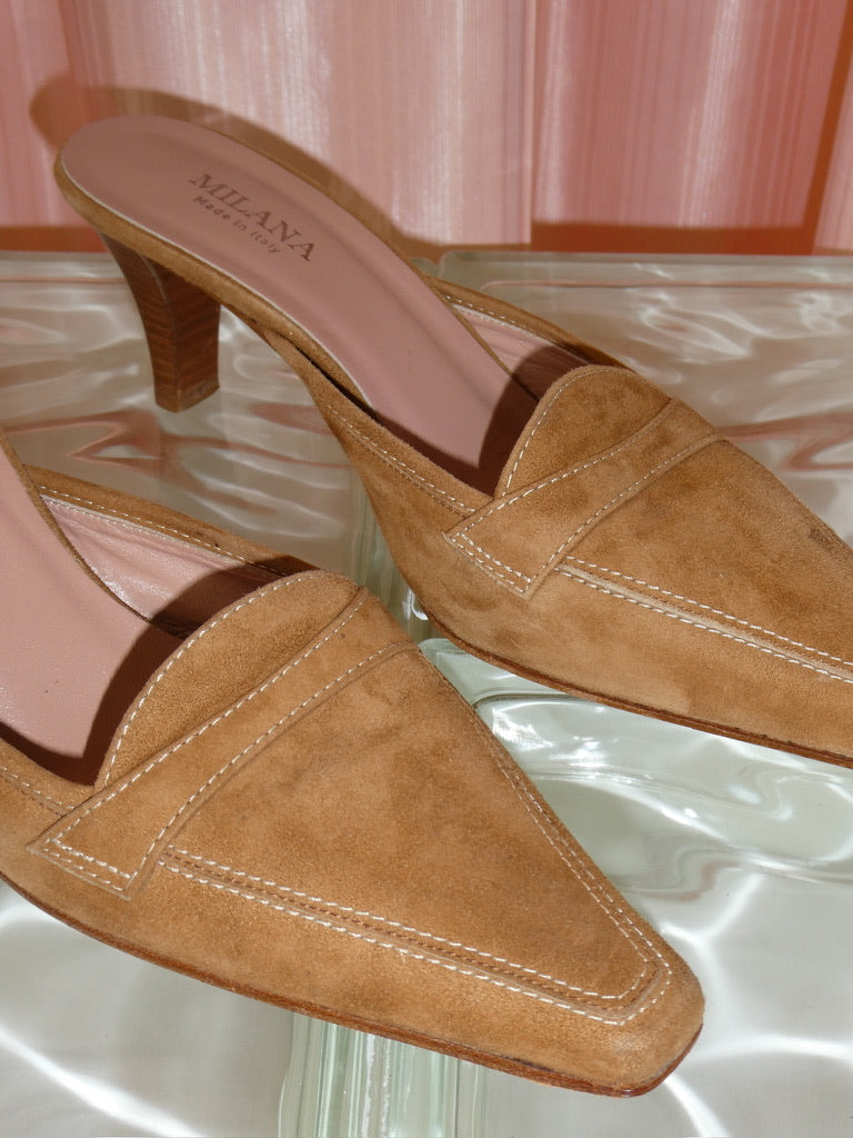 Milana tan suede pointed toe mule size 37.5