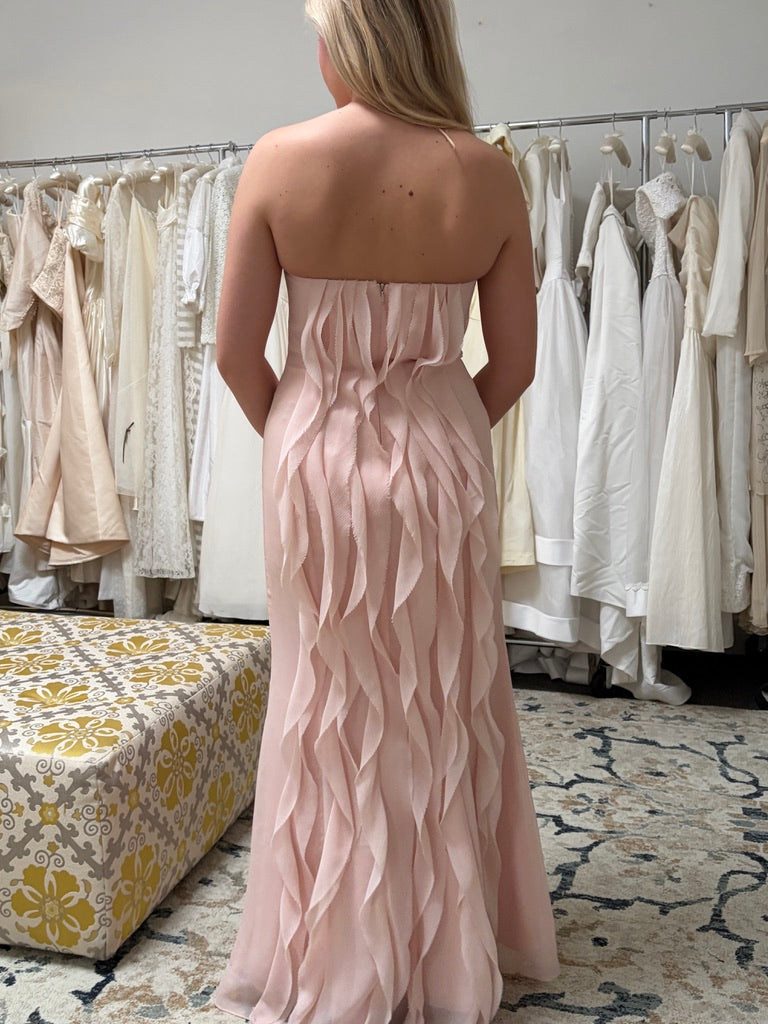 Vintage 00s Vera Wang pink cascading ruffle evening gown